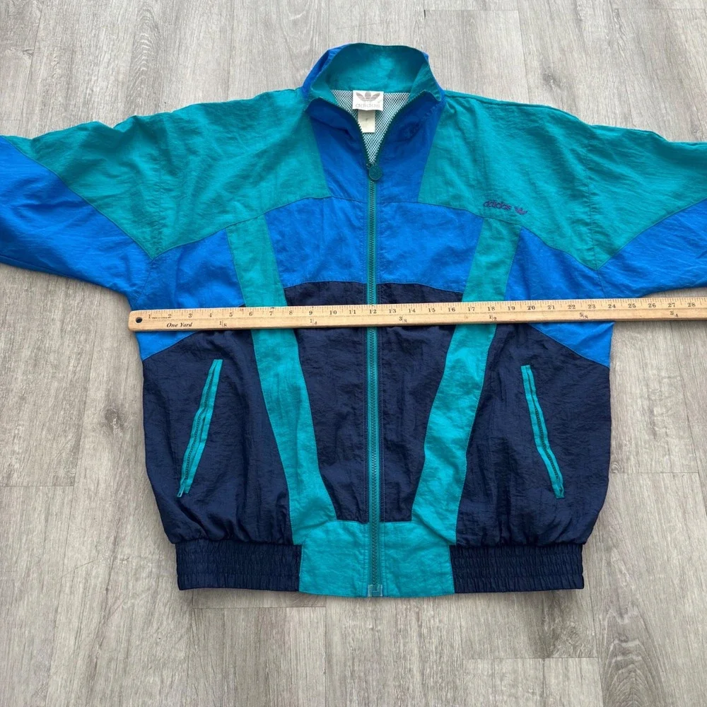 Vintage 80's Adidas Colorblock Track Jacket Mens Medium Teal Blue Windbreaker